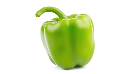 A vibrant, fresh green bell pepper, perfectly isolated on a pure white background, texture, green pepper