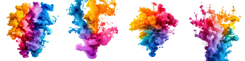 Fototapeta premium Vibrant and dynamic abstract paint splashes powder explosions and ink bursts creating a colorful textured and visually striking digital art background The image showcases a modern creative