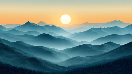 Misty mountain range at sunrise. (1)