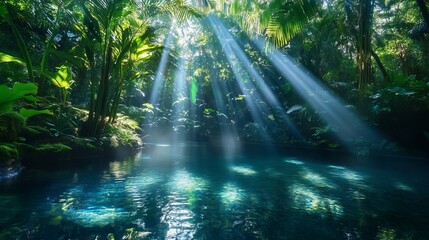 Obraz premium Moonlight Shimmering Rainforest Overview Luminous Streaks