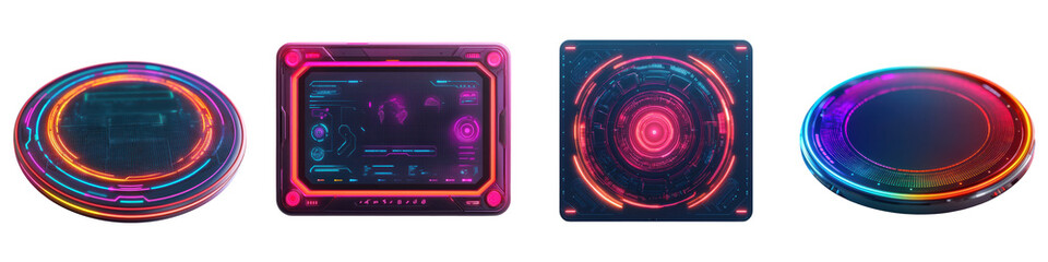 Obraz premium Mesmerizing Futuristic Abstract Digital Art with Prismatic Neon Lights and Geometric Patterns Vibrant and dynamic composition with overlapping circles shapes