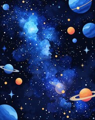 Fototapeta premium blue theme Starry galaxy outer space party invitation plain modern flat illustration background with copy space backdrop