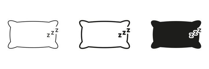 Pillow Line and Silhouette Icon, Symbolizing Sleep, Rest, And Relaxation. Bedtime And Sleep Hygiene Outline and Solid Icon. Editable Stroke. Isolated Vector Illustration