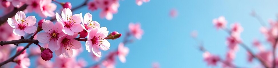 Fototapeta premium Plum blossoms dance in the breeze against a blue sky, spring, nature, garden