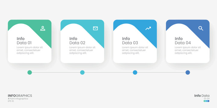 Business minimal Infographics template. 4 steps timeline with options and marketing icons .Vector timeline infographic with four square connected elements. Design can be use for presentation.