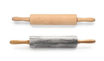 Two different rolling pins isolated on white