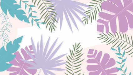beautiful tropical leaves background with pastel botanical elements. Perfect for invitations, web design, posters, and creative projects. Free high-quality vector image.