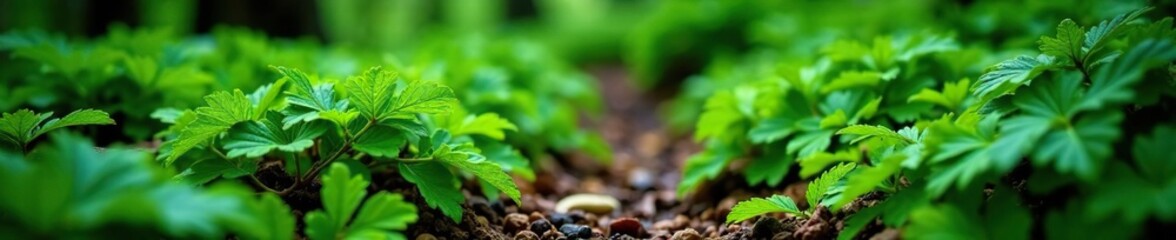 Foliage of aegopodium podagraria on forest floor,, botanical, ferns