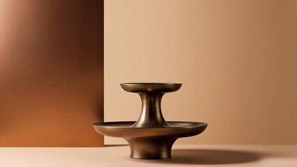 Elegant bronze tiered stand, showcasing a sophisticated design.  Its smooth curves and warm metallic tones create a luxurious ambiance. Perfect for display or serving.