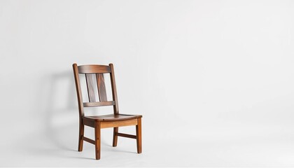 Single, weathered wooden chair sits alone against stark white backdrop, asset, simplicity