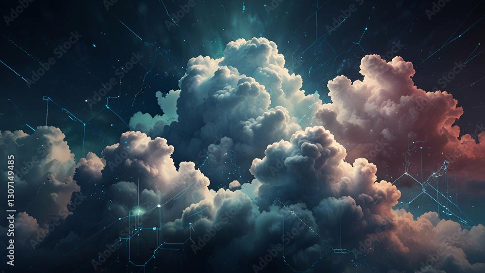 Poster celestial clouds and starlight ethereal clouds illuminated by distant stars representing dreams imag