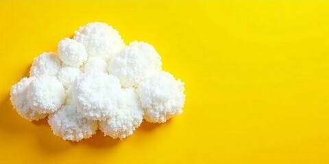Fluffy White Cotton Balls Arranged as a Cloud Against a Vibrant Yellow Background