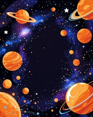 Naklejka premium orange theme Starry galaxy outer space party invitation plain modern flat illustration background with copy space backdrop