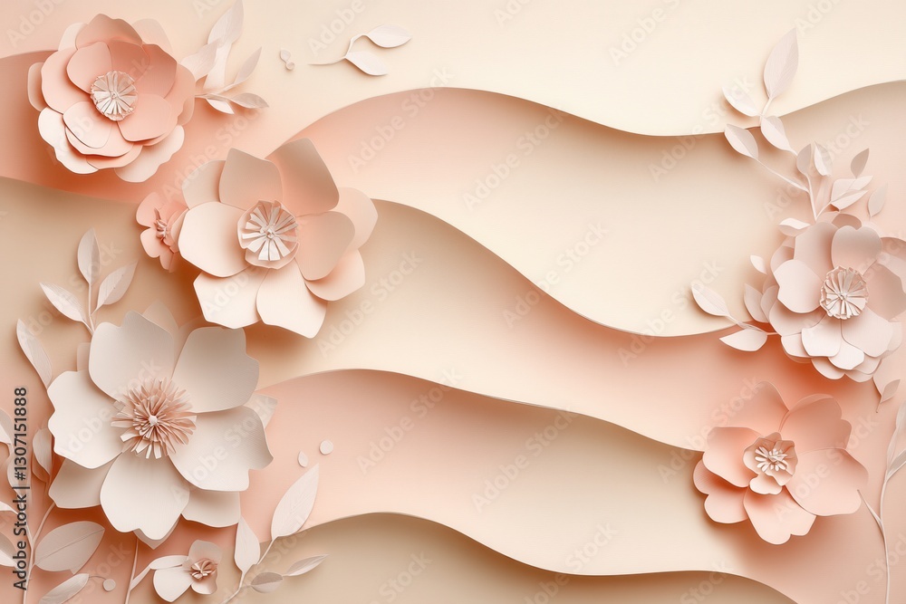 Aufkleber Delicate pastel paper flower art background with smooth textures and balanced composition for elegant designs Generative AI