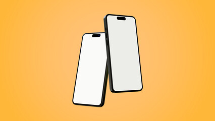 Two mobile phones mockup for application display or presentation. Blank screen smartphone floating on a yellow background. Smartphone mock up.