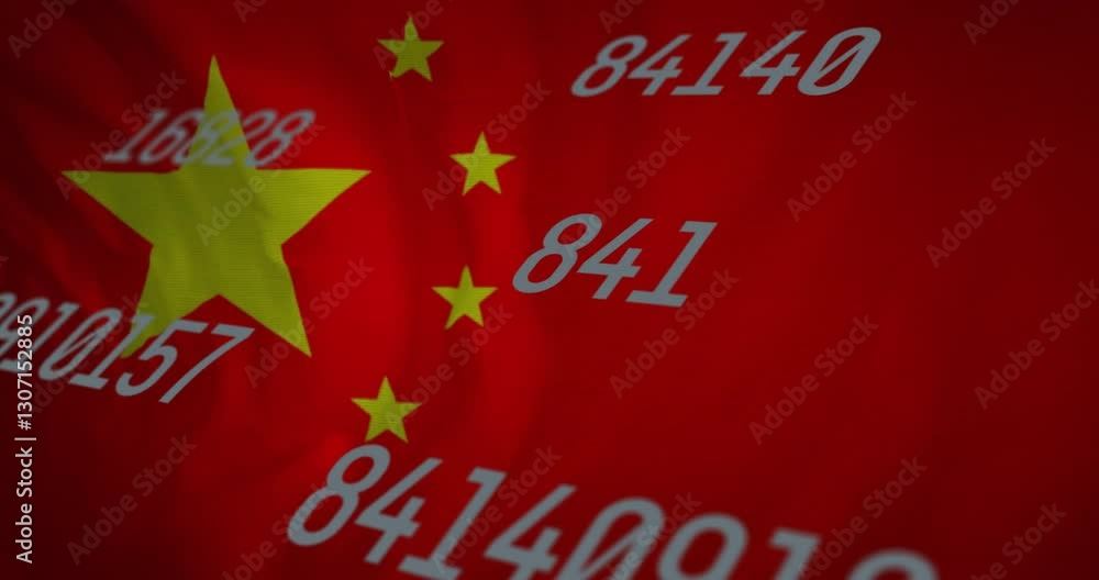 Poster floating numbers symbolizing data on chinese flag, representing statistics animation