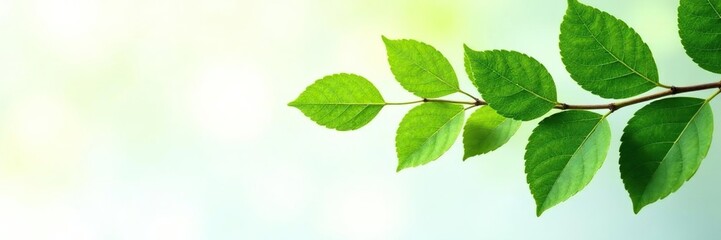 Leaf and branch combination on white background, greens, botanical