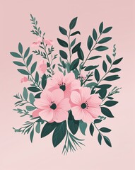 pink theme Minimalist greenery botanical wedding invitation plain modern flat illustration background with copy space backdrop