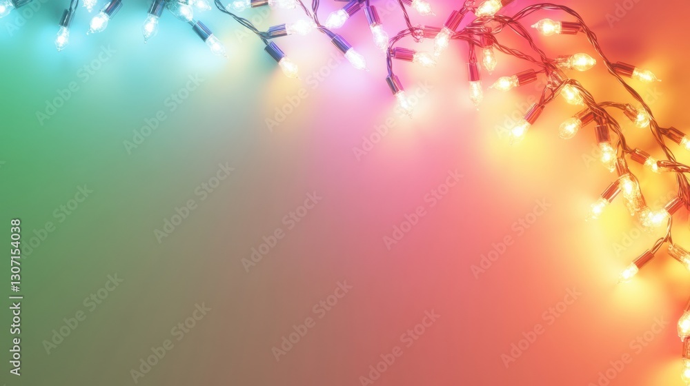 Aufkleber Colorful glowing lights arranged in a rainbow pattern create a festive atmosphere on a warm gradient background Generative AI