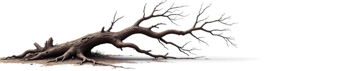 Dead tree branch with exposed roots and decaying branches, branch, isolation