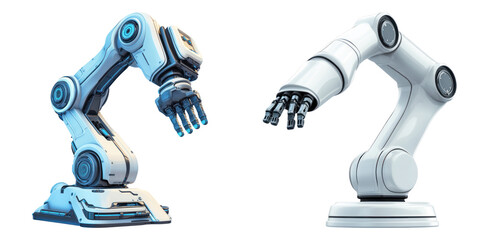 Two robotic arms with futuristic design for industrial automation