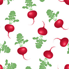 Radish seamless pattern. Food background. Vector cartoon flat illustration
