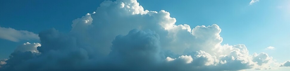 Obraz premium Gray cloud spreads across bright blue sky, ominous and foreboding, gray cloud, nuclear bomb, apocalypse