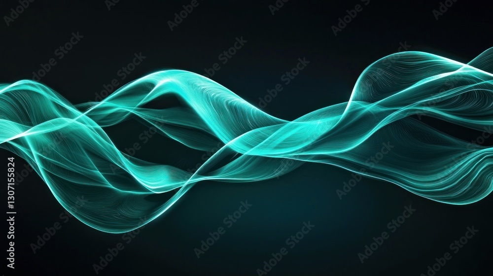 Poster glowing teal waves creating a dynamic abstract artistic display