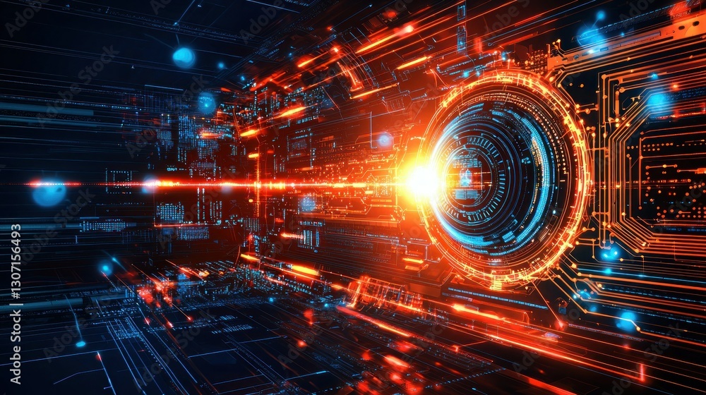 Aufkleber futuristic digital circuit design with illuminated ring and radiating lines