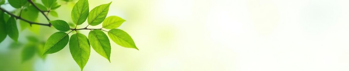 Fototapeta premium Leaf clusters in soft focus on white background, clean, light