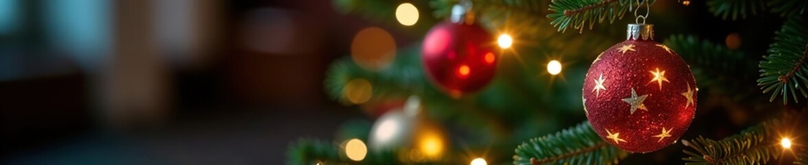 Sparkling light garland balls on a decorated fir tree, decoration, holiday