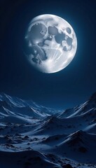 Cratered lunar surface under bright full moon illumination, full, moon, night sky