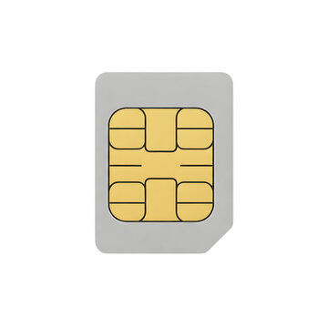 Close-up of a SIM card with a golden chip on a transparent background