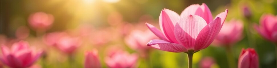 pink flower petals swaying freely in a sunny garden, pink, sunlight, soft