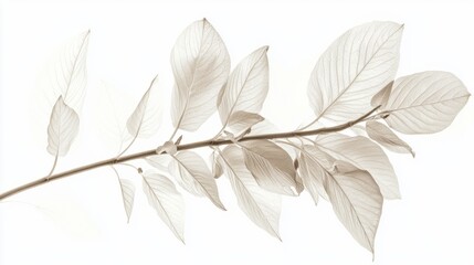 botanical, side view, white solid background, elegant plant with detailed veins and soft shading, refined design.
