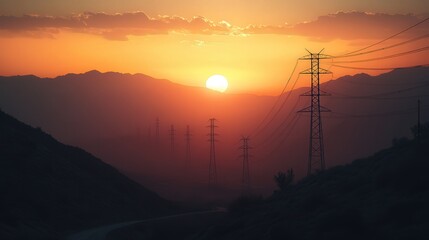 the sun setting behind rugged mountains