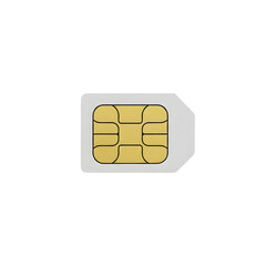 Close-up of a SIM card with a golden chip on a transparent background