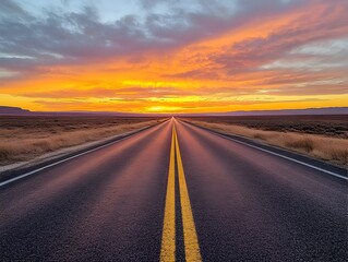 Captivating view of an endless road stretching into the distant horizon under blue sky