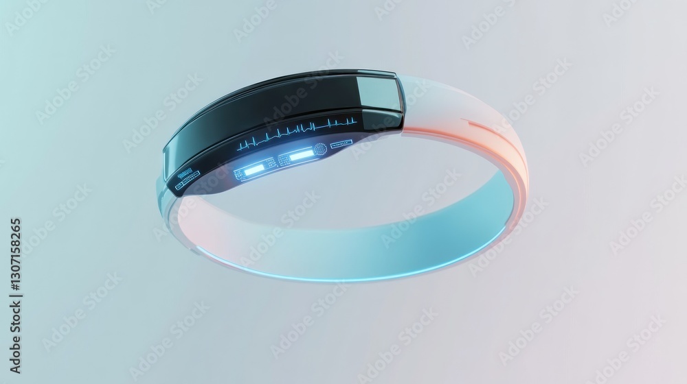 Poster futuristic smart wearable device displaying vital information on its interface