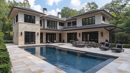 Fototapeta premium Luxurious Modern House with Pool and Patio