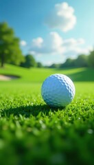 Obraz premium Golf ball lies on the green as a wispy cloud drifts by, idyllic, peaceful, golf