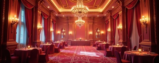 Obraz premium Luxurious ballroom with chandeliers and sparkling crystals, shine, balls, grandeur