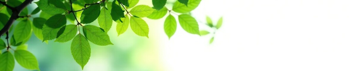 Leafy branches isolated on white background with soft light, leaves, garden, tree