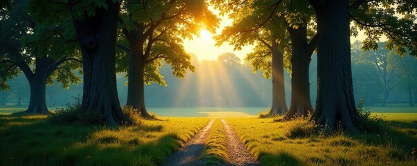 Tall trees surrounding a peaceful place of worship, surrounding, place