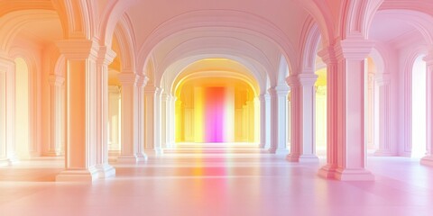 Fototapeta premium The walkway is illuminated by soft lighting, creating a calm and inviting atmosphere. The light enhances the path, making it stand out in the surrounding environment.