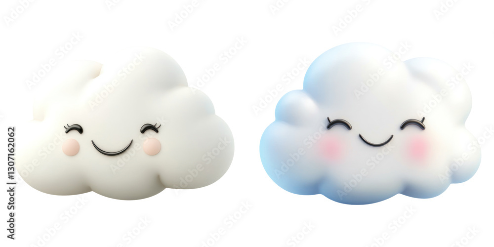 Poster smiling clouds with cute expressions and soft colors, perfect for weather themes