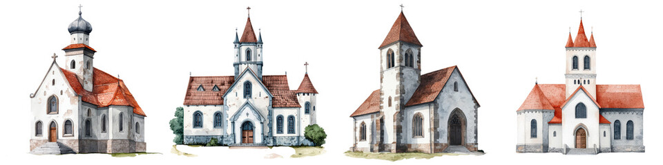 Fototapeta premium Picturesque collection of historical churches cathedrals and other religious landmarks in a quaint European village or town setting Traditional gothic medieval