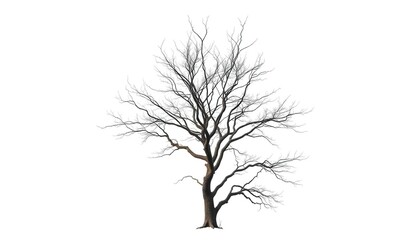 Obraz premium Lone deciduous tree, stark branches against pure white, minimal, arboreal