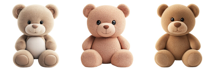 Fototapeta premium Three adorable teddy bears with soft textures and cute expressions