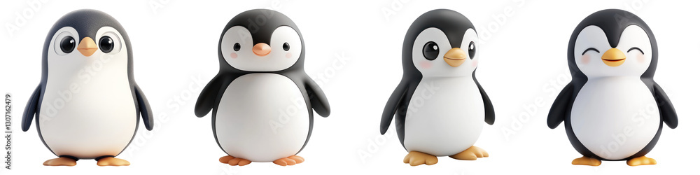 Poster cute penguins with various expressions in minimal